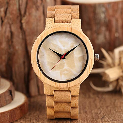 LOOIUEX Reloj de Madera creativos Relojes de Pulsera de Madera completos para Hombre analógico Naturaleza Madera mármol diseño Hecho a Mano bambú Cierre Plegable Reloj Masculino