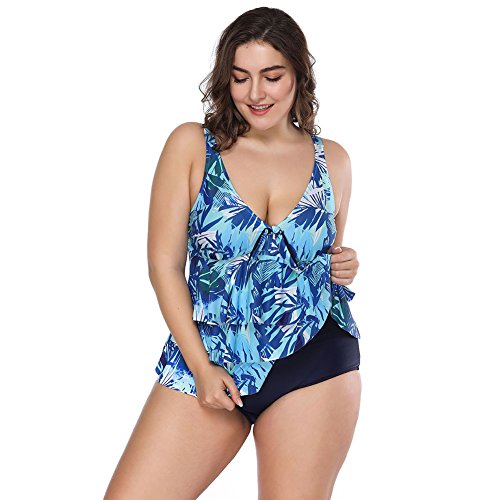 Lover-Beauty Conjunto Bikini Mujer Faldas de Pastel Dos Piezas Talla Grande Ropa Baño Dama Escote V Sin Manga Tiante con Pantalones Cortos XL-4XL para Playa (XX-Large)