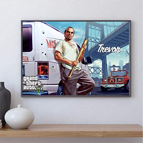 lubenwei Póster de GTA 5, Lienzo, Arte de Pared, Grand Theft Auto V, Papel Tapiz de Juego, Impresiones, Pegatina de Barra, Mural, decoración de Dormitorio 40x50cm Sin Marco AW-1365