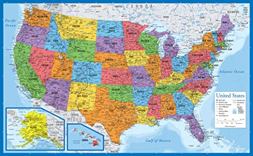Mapa laminado de los Estados Unidos de América - 18" x 29" - Gráfico de pared Mapa de los Estados Unidos - Hecho en Estados Unidos - Actualizado para 2020