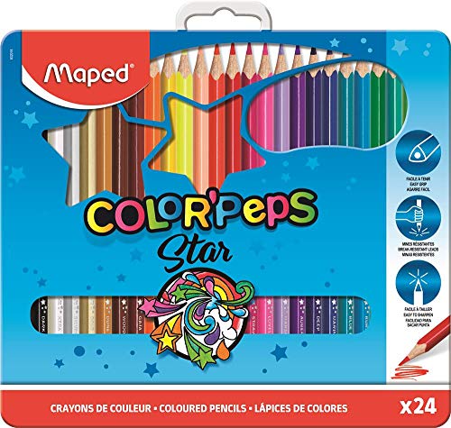 Maped Color'Peps 24 lápices de colores - madera. Multicolor, Triangular, Caja Metálica. MAPED 832016
