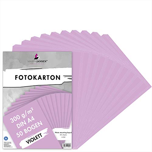 MarpaJansen Cartón fotográfico (DIN A4, 50 Hojas, 300 g/m2), para Manualidades y diseños, certificación Blauer Engel, Color Morado