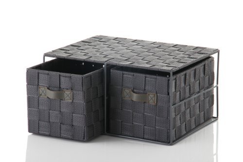 MD - Conjunto de 2 cajoneras 2 cajones con asas, medidas 25x17x33cm, color gris