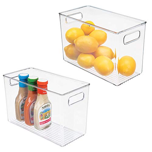 mDesign Juego de 2 Cajas organizadoras con Asas – Organizador de frigorífico Alto para almacenar Alimentos – Contenedor de plástico para los armarios de la Cocina o la Nevera – Transparente