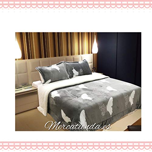 Mercatienda.es Edredón nórdico de 600 g, Modelo Mariposa Gris y Blanco. para Cama de 135cm y 150cm. Medida 240 x 260cm con Dos Fundas de 50 x 70cm incluidos.