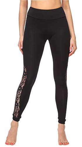 Merry Style Leggins Largos Mallas Deportivas con Encaje Mujer MS10-310(Negro,L)