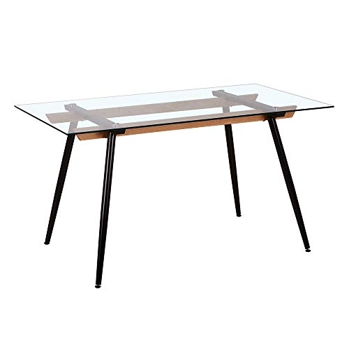 Mesa de Comedor Caballete de Cristal y Metal Negra de 140x80x75 cm - LOLAhome