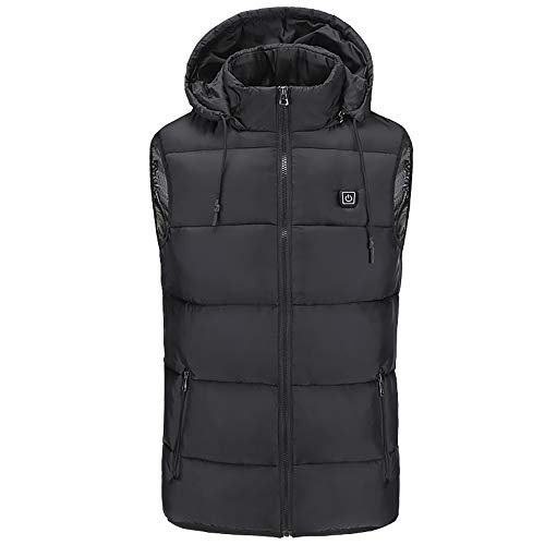 Mettime Chaleco deportivo para exteriores, calefacción de invierno por USB, recargable, temperatura ajustable, ligero, seguridad, termostato inteligente, unisex, chaleco eléctrico, Negro , large