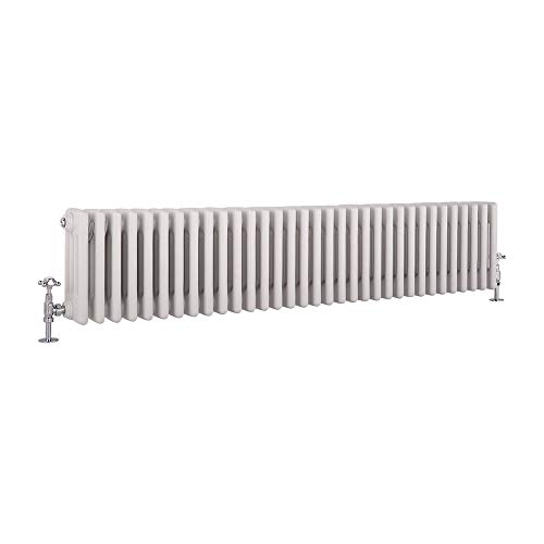 Milano Hudson Reed Regent Radiador de Diseño Horizontal en Estilo de Hierro Fundido - Radiador con Acabado Blanco - Columnas 4 x 33-1793W - 300 x 1505 x 139mm - Calefacción de Lujo