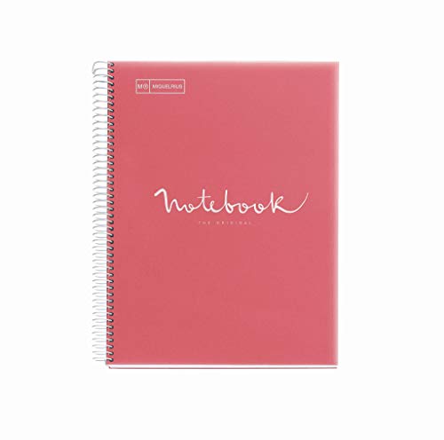 MIQUELRIUS - Cuaderno Notebook Emotions - 1 franja de color, A4, 80 Hojas cuadriculadas de 5mm, Papel 90g, 4 Taladros, Cubierta de Polipropileno Translúcido, Color Rosa