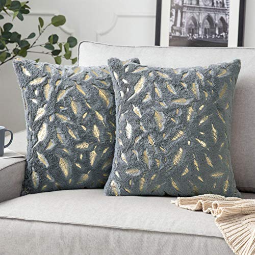 MIULEE 2 Piezas Funda de Cojines Plumas Estampadas Doradas Funda de Almohada Suave Cómoda para Sofá Cama Decorativas Modernas Rectangulares para Sillas Dormitorio Hogar 50x50cm Gris Oscuro