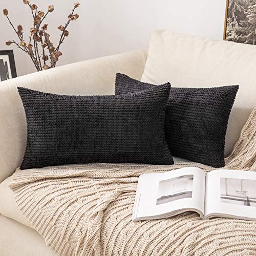 MIULEE 2 Piezas Funda de Cojines Poliéster Elegante Suave y Duradero Funda de Almohada Cómoda para Sofá Cama Decoracion Modernas Preciosas para Sillas Dormitorio Habitacion 30x50cm Negro