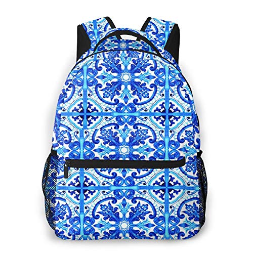 Mochilas Portatil 14 Pulgadas, Resistente al Agua Casual Mochila, Multifuncional Mochila de Gran Capacidad para Hombre Mujer Escolar Trabajo Viajes Azulejo Azulejos 3