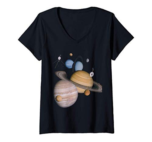 Mujer Planetas del sistema solar Nave espacial científica Espacio Camiseta Cuello V