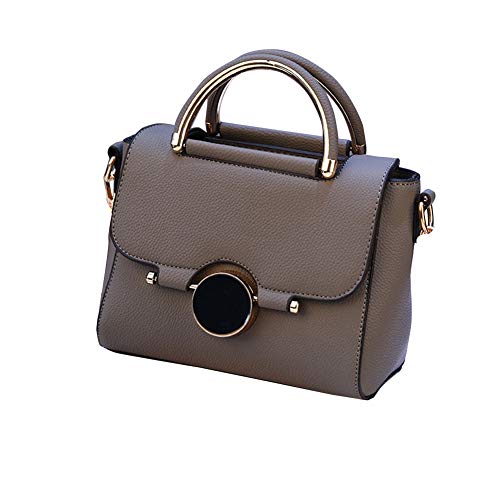 Mujeres Bolso De Cuero para Mujer Tipo Casual A La Moda Maletín De Chica Señora Botones de Metal Gray 2