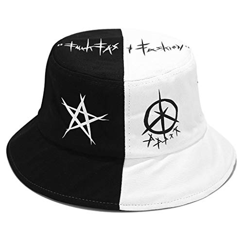 Myya Unisex Verano Negro Blanco Color Bloque Sombrero de Cubo Estrella Ojo Graffiti Impreso Patchwork Harajuku Hip Hop Gorra