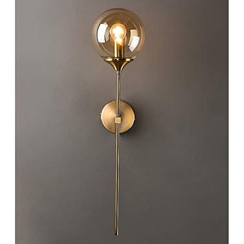 MZStech Aplique montado en la pared industrial vintage, globo de cristal Ámbar con lámpara de pared dorada de brazo largo, luz de pared dorada para la cabecera (Ámbar)