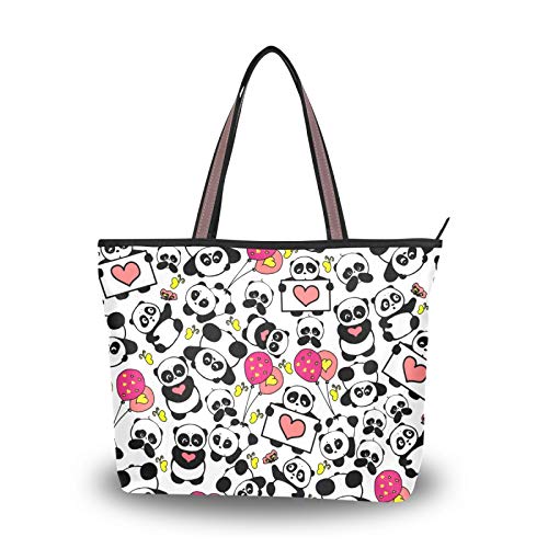 NaiiaN Bolso de mano, bolsos de hombro, bolsos de mano, bolso de compras, corazón de Panda, correa ligera para mujeres, niñas, estudiantes