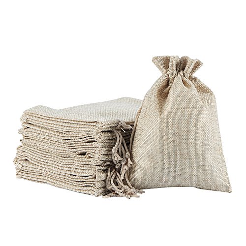 NBEADS 100 Unids Bolsas de Arpillera Bolsas de Joyería Bolsas de Regalo con Cordón para el Banquete de Boda Nupcial Ducha de Cumpleaños de Navidad Artesanía Favor, Beige, 18x13 cm