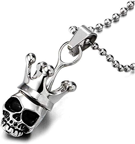 NC188 Collar con Colgante de Acero de Calavera con Corona pequeña Desmontable de Dos Piezas para Hombre y Mujer Cadena de Bolas de 236 Pulgadas