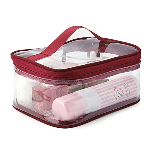 NKDD Clear Travel Neceser de Maquillaje con Cremallera Impermeable Organizador Transparente Bolsa de cosméticos Rojo Vino