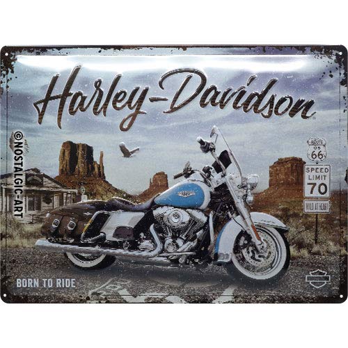 Nostalgic-Art Harley-Davidson – Route 66 Road King – Geschenk-Idee für Motorrad-Fans Cartel de Chapa Retro, De Metal, Decoración Vintage, 30 x 40 cm