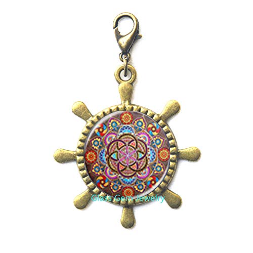 Nuevo timón Steampunk cremallera tirador Mandala timón cremallera tirador s Chakra langosta broche OM joyería para mujer cabujón de cristal broche langosta Zen Regalos Joya,Q0247