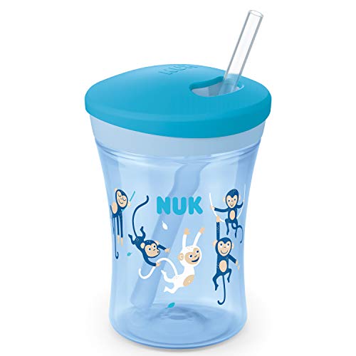 NUK Action Cup taza para niños | +12 meses | Pajita blanda de accionamiento por giro | A prueba de fugas | Sin BPA | 230 ml | Mico (azul) | 1 unidad