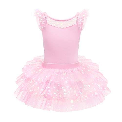 OBEEII Maillot de Danza Tutú Vestido de Ballet Leotardo Traje de Gimnasia Baile Sin Manga con Falda para Niña Rosa 9-10 Años