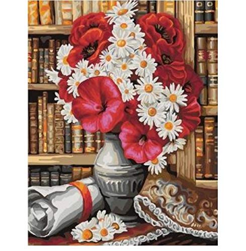 OKOUNOKO Bouquet In The Library Pictures Painting by Numbers Painting and Calligraphy DIY Coloring by Numbers On Canvas Sin Marco 40X50Cm