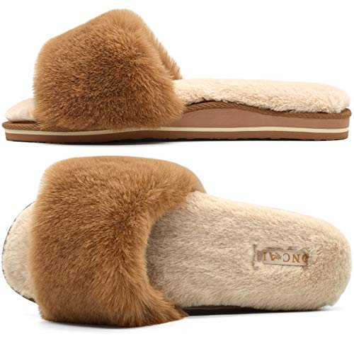 ONCAI Zapatillas de Estar por Casa de Mujer Zapatillas de Felpa Mujer Punta Abierta Peludo Acogedor Pantuflas de Sandalias Interiores y Exteriores Verano Invierno Mullidas Pantuflass de Casa