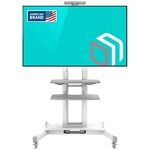 ONKRON TS1552-WHT Soporte TV de Suelo con Ruedas, pie Pantalla 32" - 65", Carga máx 45 kg, Dos bandejas - Blanco