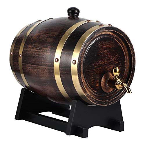 Oumefar 3L Madera de Roble Barril de Vino Retro Vintage Madera de Roble Vino Negro Brandy Whisky Bourbon Tequila Barril de Roble Contenedor de Cubo de Vino Tinto con Grifo