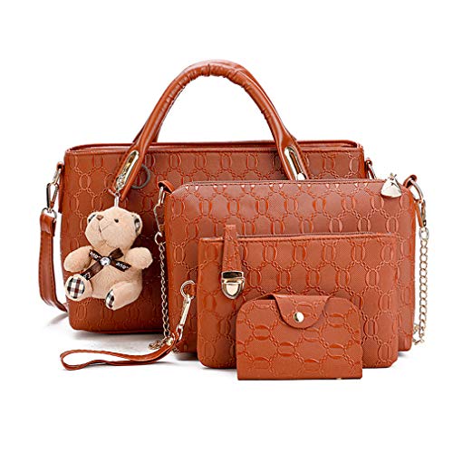 Pahajim Bolsos de Mensajero de las Mujeres de Moda Conjunto de Bolsos de Cuero de la PU cuero 4pcs Bolso de Hombro Bolso de Mano(Marrón)