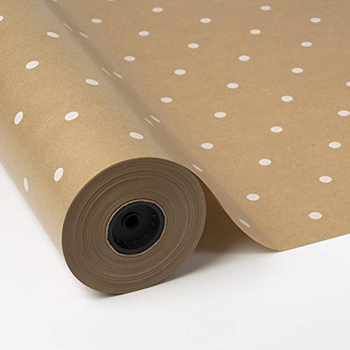 PAKOT Rollo de papel regalo Kraft Puntos Blancos - Bobina grande 70CM x 100M - Ideal Regalos, Embalaje y Tiendas