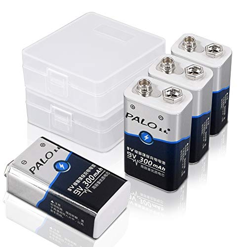 PALO 4 Pack 9V Ni-MH Baterías recargables, baterías 300mAh PP3 6F22 - CAJA GRATIS