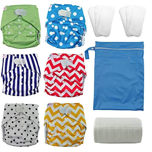 Pañales Lavables de Bambú – Pañal de Tela Reutilizables Ecológicos + Rellenos Insertos + Rollo de Toallas Desechables de Bambú + Bolsa de Transporto - Tamaño Ajustable Velcro - Recien Nacido a 3 años