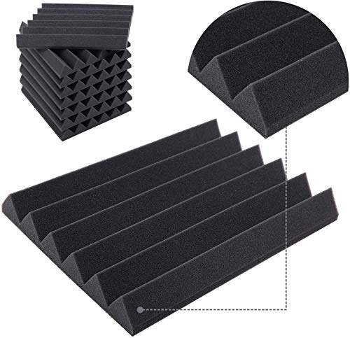 Paneles Acústicos Espuma Acústica, Ohuhu 24 Planchas Paneles Acústicos para Estudios, Paneles Absorbentes Acústicos con Diseño Clásico, Dimensiones 40,5 X 30,5 X 5 cm, Negro