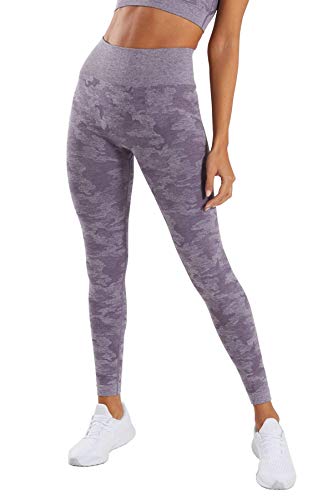 Pau1Hami1ton Talle Alto Camuflaje Sin Costura Leggins para Mujer Gimnasio Capri Mallas Pantalones de Yoga Niñas Fitness Leggings Deportivos GP-14(Purple,M)