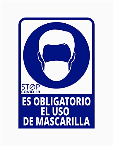 Pegatina COVID, Es obligatorio el uso de mascarilla, Prevención COVID-19, diseñado para empresas, como medida de protección contra el Coronavirus - Cartel prevención de 13 x 19cm (Azul oscuro)