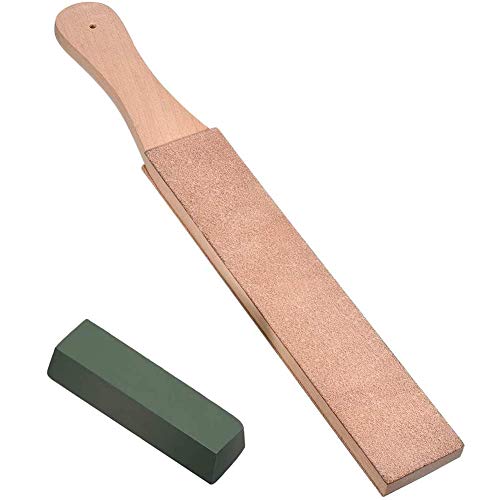 Piedra Afilar, DIY Kit de afilado de cuero – 1 pc mango de madera correa de piel correa de piel doble cara Paddle con 1 pcs compuestos oz pulido cuchillo de piel Para Afilar pulido