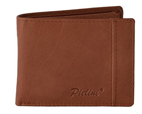 Pielini -Cartera de Caballero en Piel de Vacuno Mod 458, con Multiples departamentos y Monedero con Broche, Tan