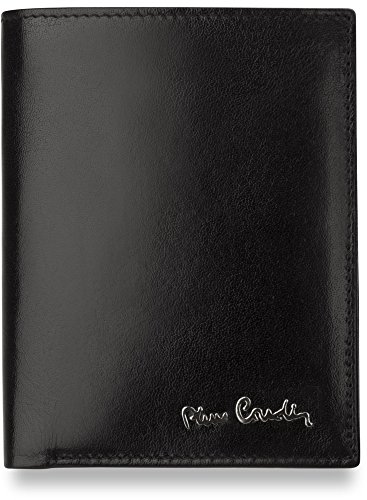 Pierre Cardin - Cartera de piel natural para hombre, diseño vertical, color negro