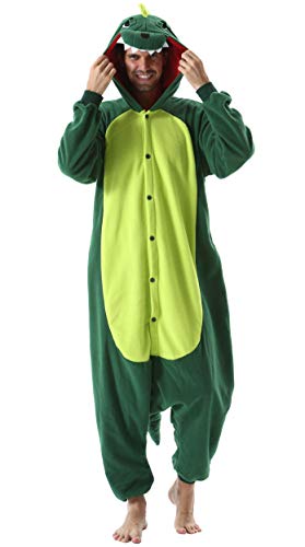 Pijama Animal Entero Unisex para Adultos con Capucha Cosplay Pyjamas Ropa de Dormir Kigurumi Traje de Disfraz para Festival de Carnaval Halloween Navidad Verde Dinosaurio