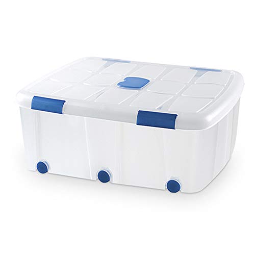 PLASTIC FORTE, Caja de almacenamiento, TRANSPARENTE, 100 litros, con ruedas