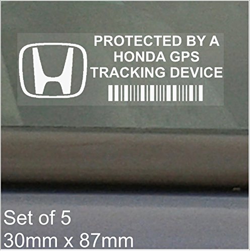 Platinum Place - Pegatina para coche con advertencia de seguimiento por GPS (5 unidades, 87 x 30 mm, para Honda, Civic,Jazz,CR-V,Accord,Prelude)