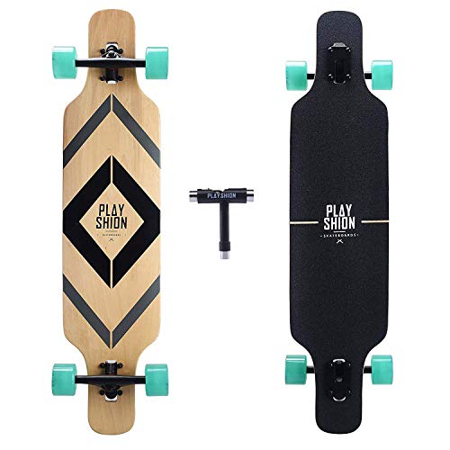 Playshion Longboard 39", Rodamiento de Bolas ABEC-9, Drop-Through Freeride Skateboards Cruiser