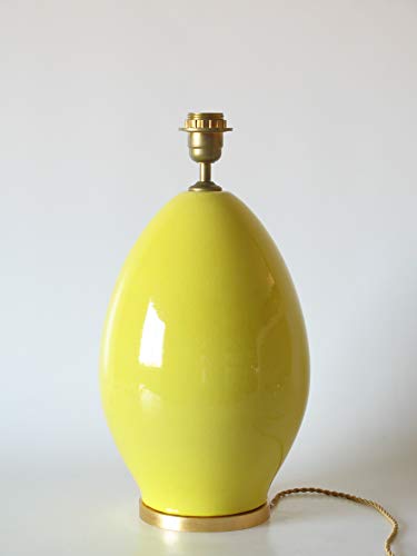 POLONIO Lámpara de Ceramica Mediana de Salon de 35 cm Amarillo, E27, 60 W - Pie de Lámpara de Cerámica Sobremesa Amarillo Suave Craquelado Antiguo.