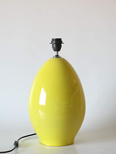 POLONIO Lampara de Ceramica Mediana de Salon de 35 cm Amarillo, E27, 60 W - Pie de Lámpara de Cerámica Sobremesa Amarillo Suave Craquelado Antiguo.