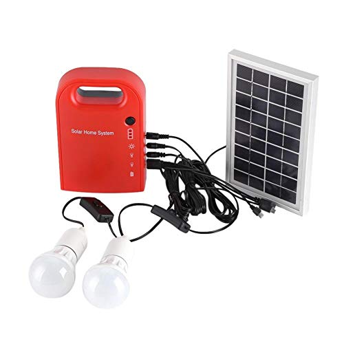 Pomya Sistema de luz móvil Solar, Kit de Sistema Solar para el hogar, energía portátil para el hogar al Aire Libre Energía Solar Carga USB 2 Bombillas LED Sistema de iluminación generación energía